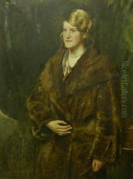 Three Quarter Length Portrait Of'miss Maccowan' Oil Painting by Duncan Mcgregor Whyte