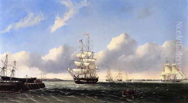 The Port of New Bedford from Crow Island Oil Painting by William Bradford