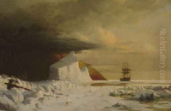 An Arctic Summer: Boring Through the Pack in Melville Bay Oil Painting by William Bradford