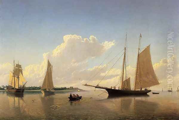 Stowing Sails off Fairhaven Oil Painting by William Bradford