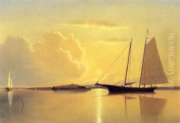 Schooner in Fairhaven Harbor, Sunrise Oil Painting by William Bradford