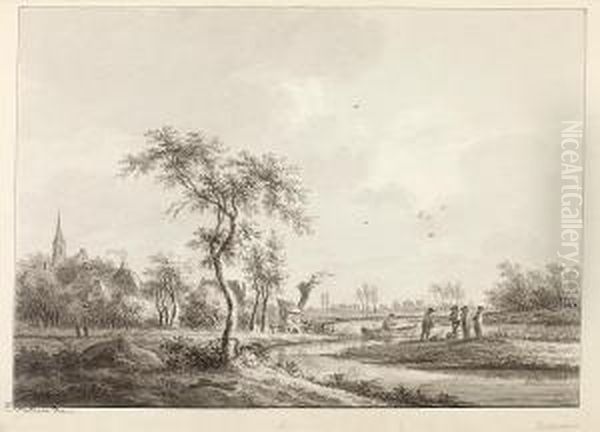 Figures On The Banks Of The Kromme Rijn, Werkhoven Oil Painting by Nicolaes Wicart