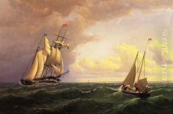 Whaler off the Vineyard - Outward Bound Oil Painting by William Bradford