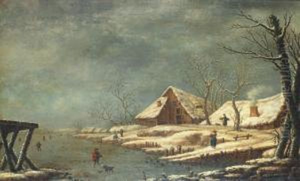 Vinterlandskap Medskridskoakare Oil Painting by Benedictus Nicolaus Wichmann