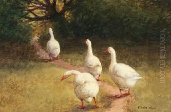 Geese On The Way Home Oil Painting by Marias Ethel Wickes