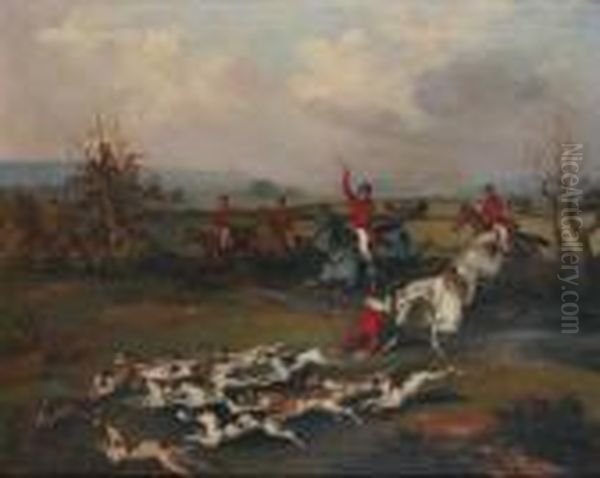 Clearing The Brook, The Hunt In Full Cry Oil Painting by Richard Dodd Widdas