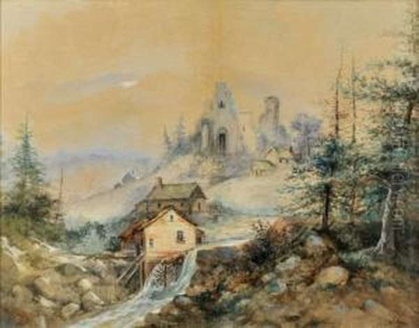 Landscape With Ruins Oil Painting by J. Widdie