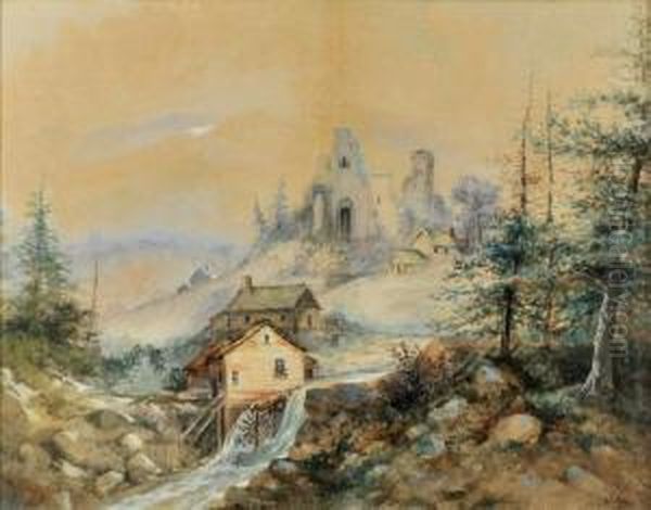 Landscape With Ruins Oil Painting by J. Widdie