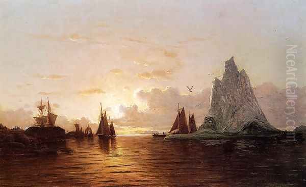 Sunset at the Strait of Belle Isle Oil Painting by William Bradford