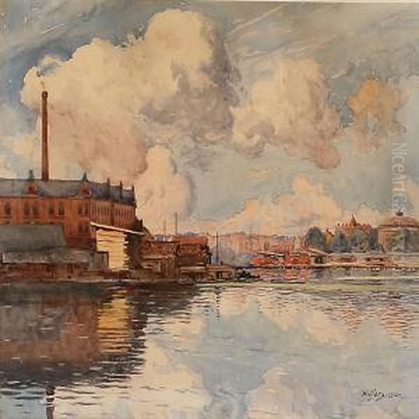 Harbour Scene From Copenhagen Oil Painting by Gunnar M. Widforss