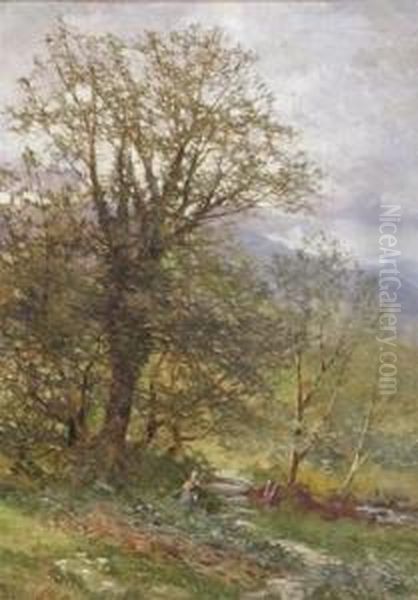 Rural Landscape With Woman By A Path Oil Painting by Frederick John Widgery