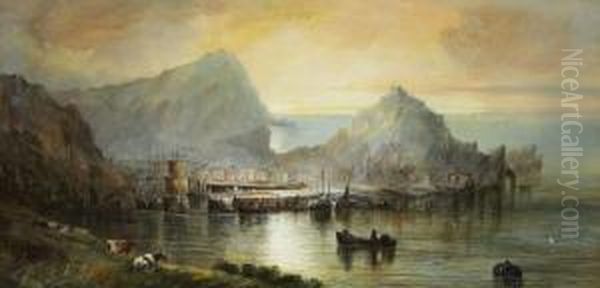 Harbour Scene Oil Painting by William Widgery