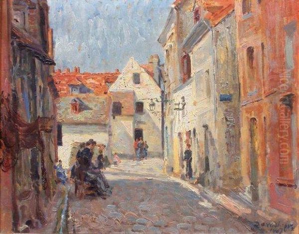 Rue De Village Animee Oil Painting by David O. Widhopff