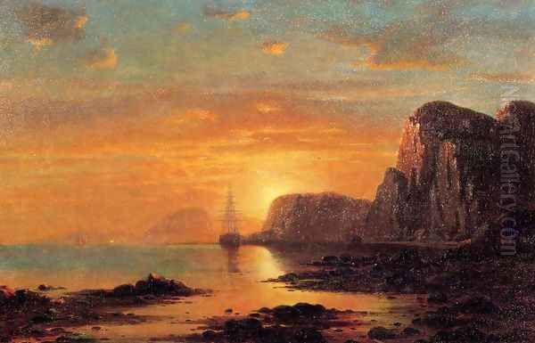 Seascape: Cliffs at Sunset Oil Painting by William Bradford