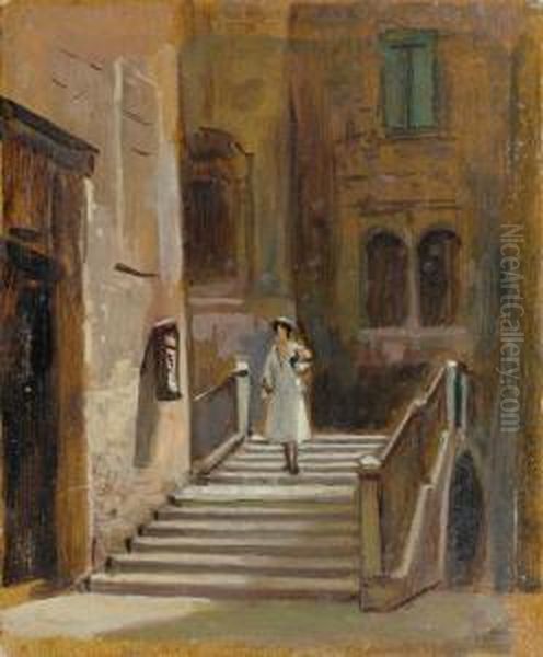 Frau Auf Einer Brucke In Venedig Oil Painting by Fritz Widmann