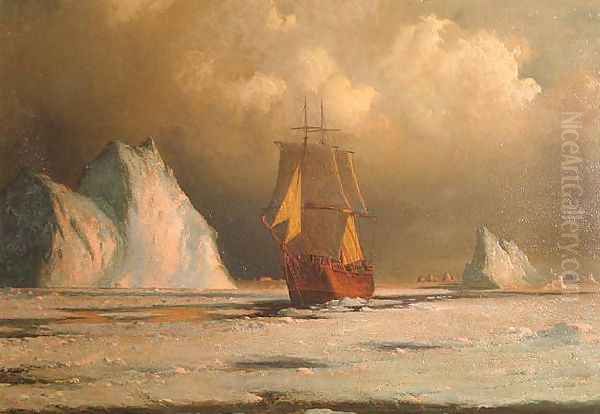 Working Through the Ice in Melville Bay Oil Painting by William Bradford