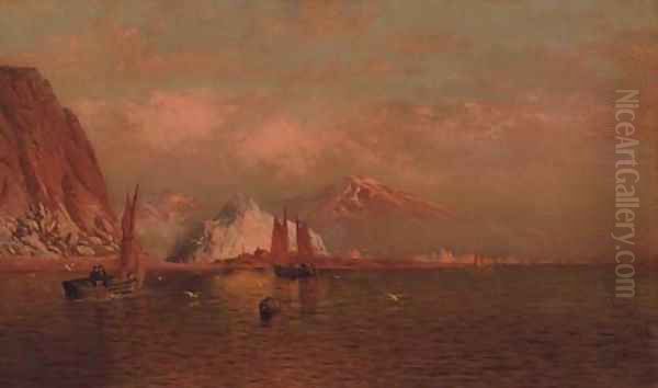 Labrador Mountain and Icebergs by Light of the Midnight Sun Oil Painting by William Bradford