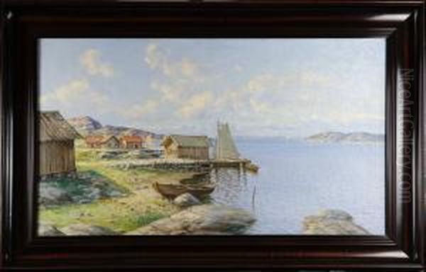 Fiskebodar I Sommarskargard Oil Painting by Leonard Wiedh