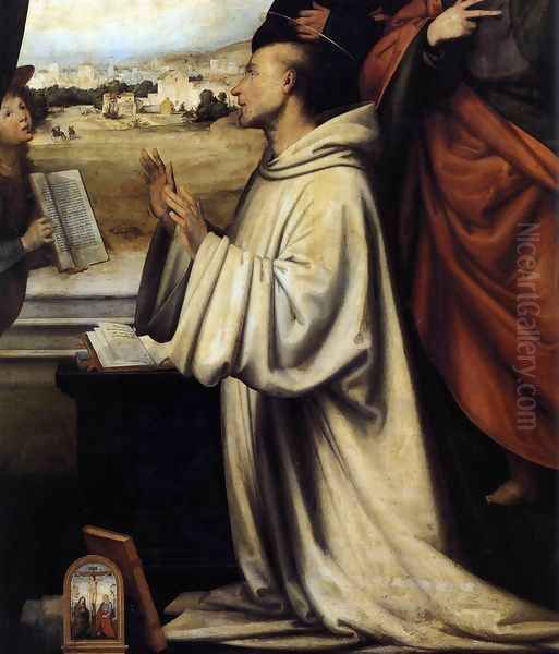 Vision of St Bernard with Sts Benedict and John the Evangelist (detail) 1504 Oil Painting by Fra Bartolomeo