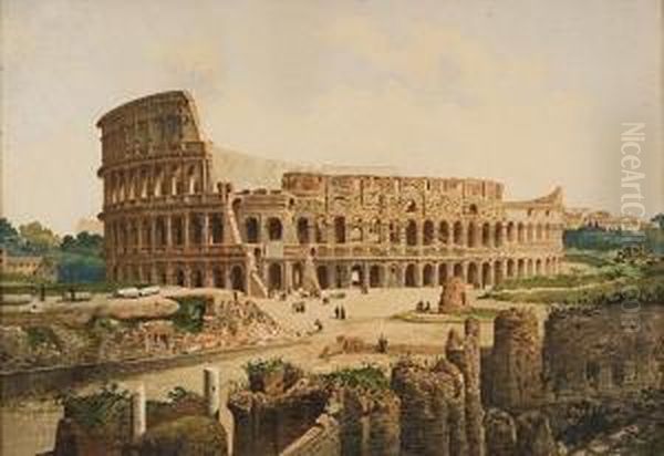 Veduta Della Valle Del Colosseo Oil Painting by Rudolf Wiegmann