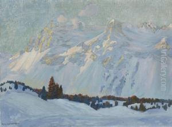 Engadin Im Winter Unten Links Oil Painting by Hans Beat Wieland