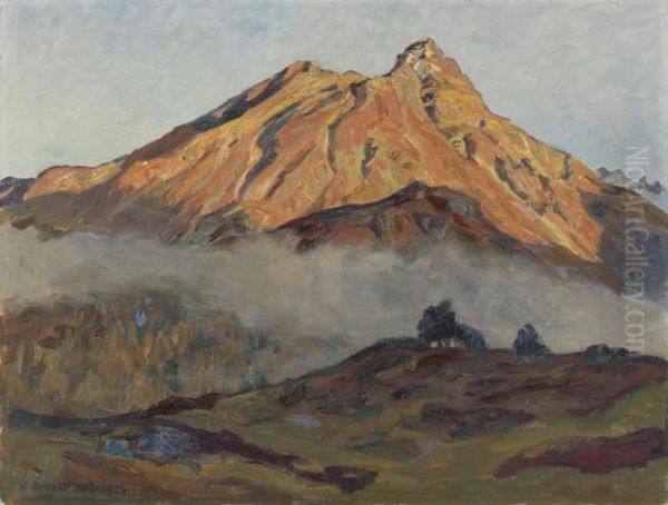 Piz La Margna Im Abendlicht (von Norden Oberhalb Maloja Gesehen) Oil Painting by Hans Beat Wieland