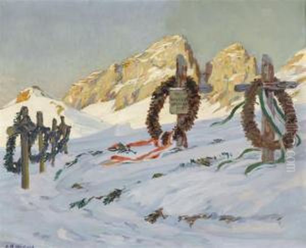 Snowy Landscape In The Dolomites Oil Painting by Hans Beat Wieland