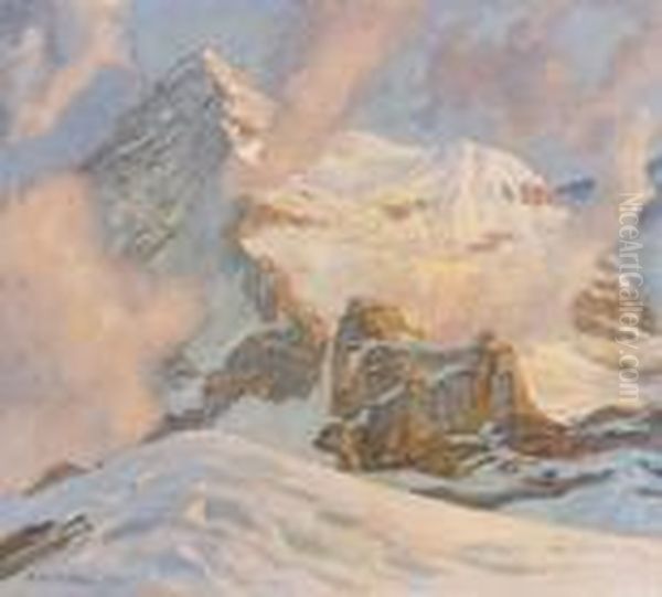 Winternachmittag Auf Der Kleinen Scheidegg Oil Painting by Hans Beat Wieland