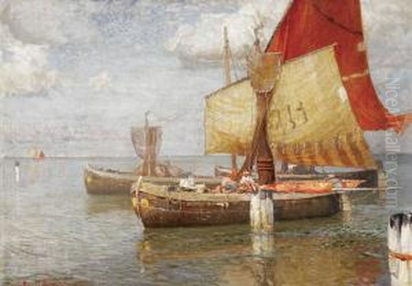 Fishing Boats At Anchor Oil Painting by Manuel Wielandt