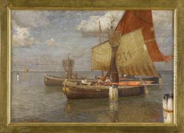 Fischerboote In Der Lagune Von Venedig. Oil Painting by Manuel Wielandt