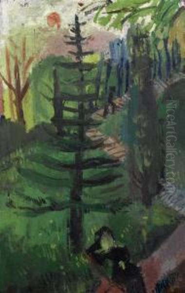 Park Landscape In Paris Oil Painting by Walter Kurt Wiemken