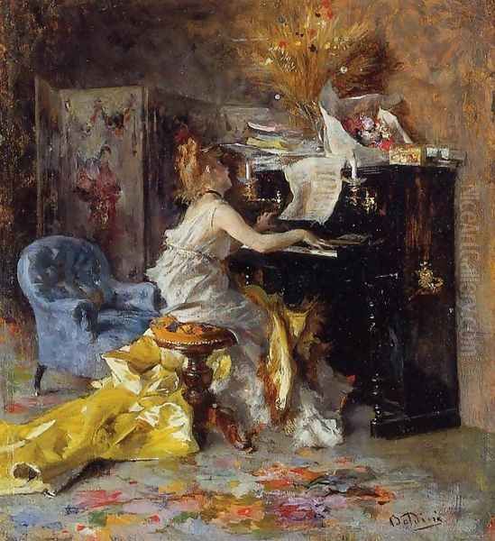 Woman At A Piano Oil Painting by Giovanni Boldini