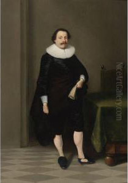 Full-length Portrait Of A Man Standing In An Interior Oil Painting by Harmen Willemsz. Wieringa