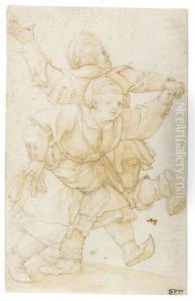 A Dancing Peasant Couple, After Durer Oil Painting by Johan Wierix