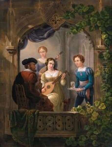 Musical Entertainment On The Balcony Oil Painting by Henricus Franziscus Wiertz