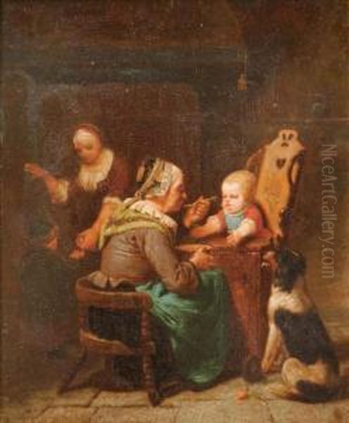 Feeding The Baby Oil Painting by Franz Wieschebrink