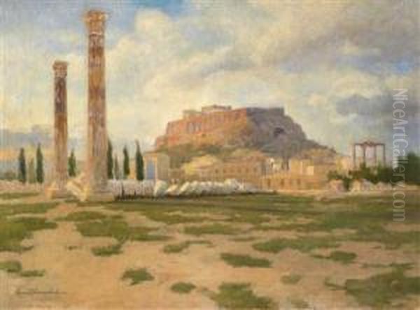 Temple Landscape Oil Painting by Franz Wiesenthal