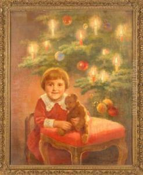 Christmas With Teddy Oil Painting by Franz Wiesenthal