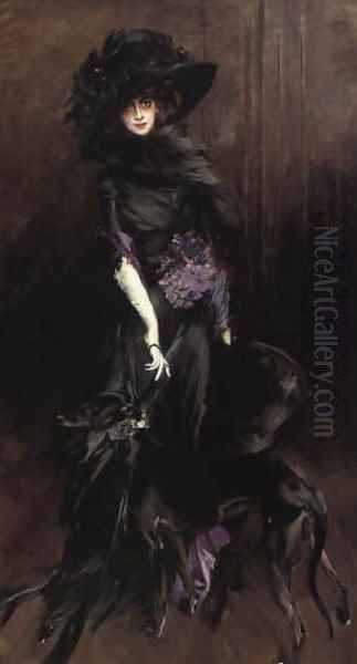 Portrait of Marchesa Luisa Casati with a greyhound 1908 Oil Painting by Giovanni Boldini