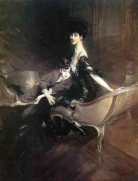 Consuelo Duchess Of Marlborough With Her Son Ivor Spencer Churchill Oil Painting by Giovanni Boldini