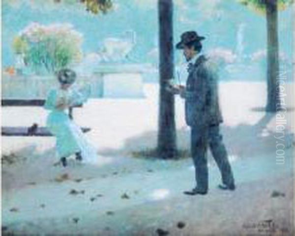 Henri Barbousse Se Promenant (1900) Oil Painting by Adolf Wiesner