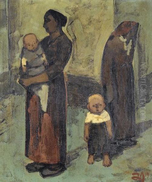 Kleine Familie Oil Painting by Gustav Wiethuchter