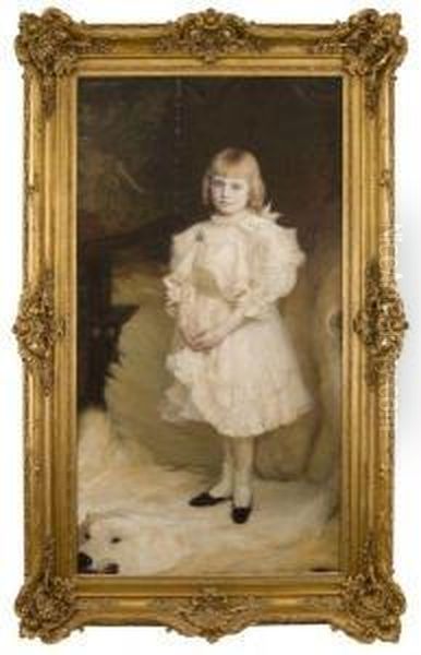 Depicting A Portrait Of A Young Girl With A White Animal Skin Rug Oil Painting by Adeline Albright Wigand