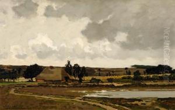 Landscape With Farm By A Fen Oil Painting by Dirk Wiggers