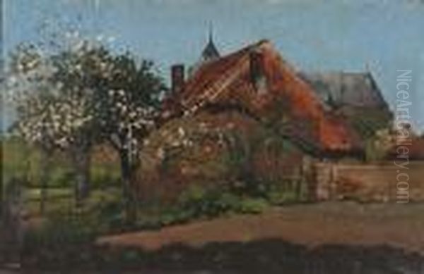 Blossoming Tree By Afarm Oil Painting by Dirk Wiggers