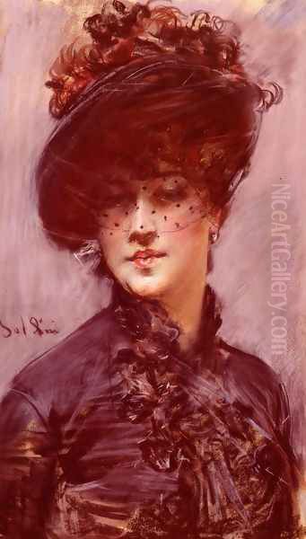 La Femme Au Chapeau Noir Oil Painting by Giovanni Boldini