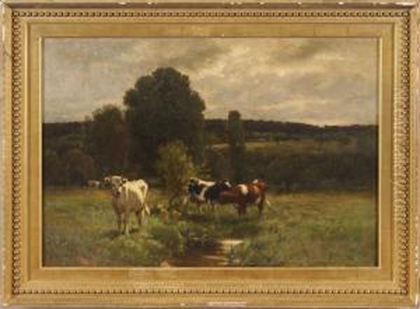 Cows In A Landscape Oil Painting by John Carleton Wiggins