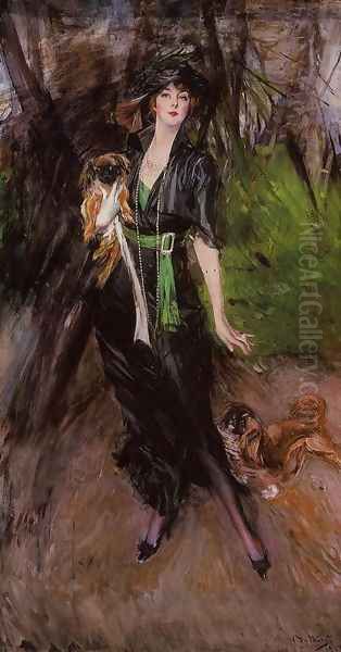 Portrait Of A Lady Lina Bilitis With Two Pekinese Oil Painting by Giovanni Boldini