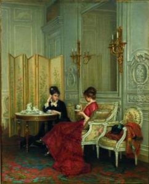 Ladies At Tea Oil Painting by Moses Wight