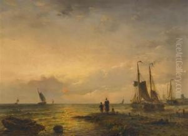 Sunset Over The Sea Oil Painting by Nicolaas Martinus Wijdoogen